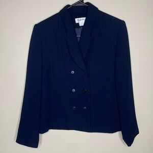 Henry Lee Petites Navy pinstripes double breasted suit jacket size 6P
